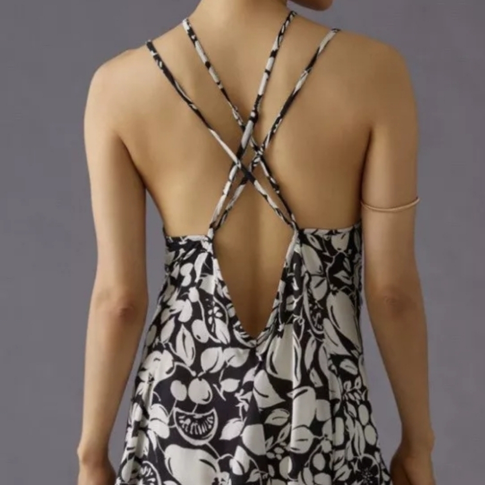 NWT! Anthropologie Sheer Mini Dress-Black/White Fruit Print-Size Medium - Picture 2 of 6